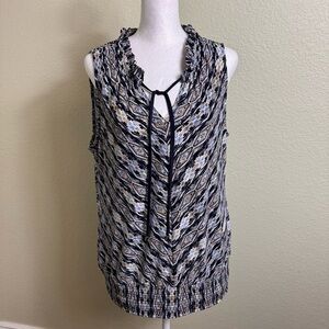 WHBM Women's Blouse Size M Navy Sleeveless Jersey Knit Ruffle‎ Tank Ruched